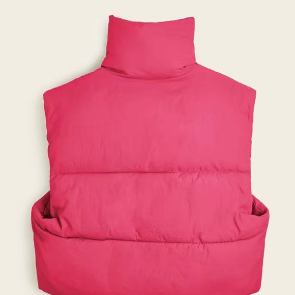 Women Light Vest Large Magenta-Pink Full Zipper Turtleneck Waist Drawstring - Picture 5 of 10